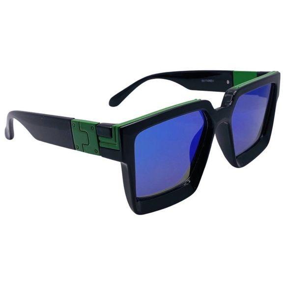 6143 | Green/Black Mirrored Square Sunglasses - Picture 2 of 5
